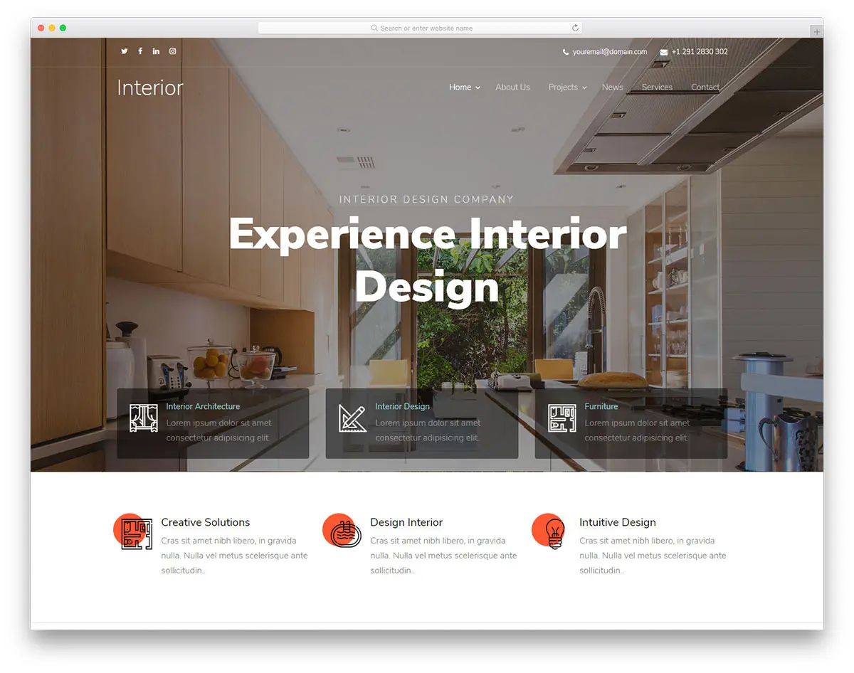 Interior Design шаблон для сайта об оформлении интерьера
