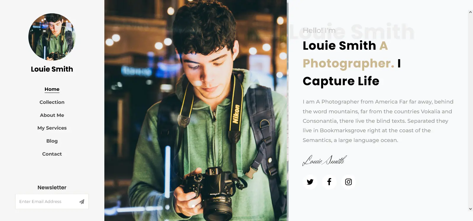 Louie шаблон для персонального сайта или портфолио фотографа