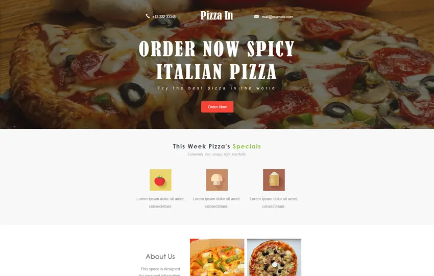 Pizza In шаблон e-mail рассылки для пиццерии