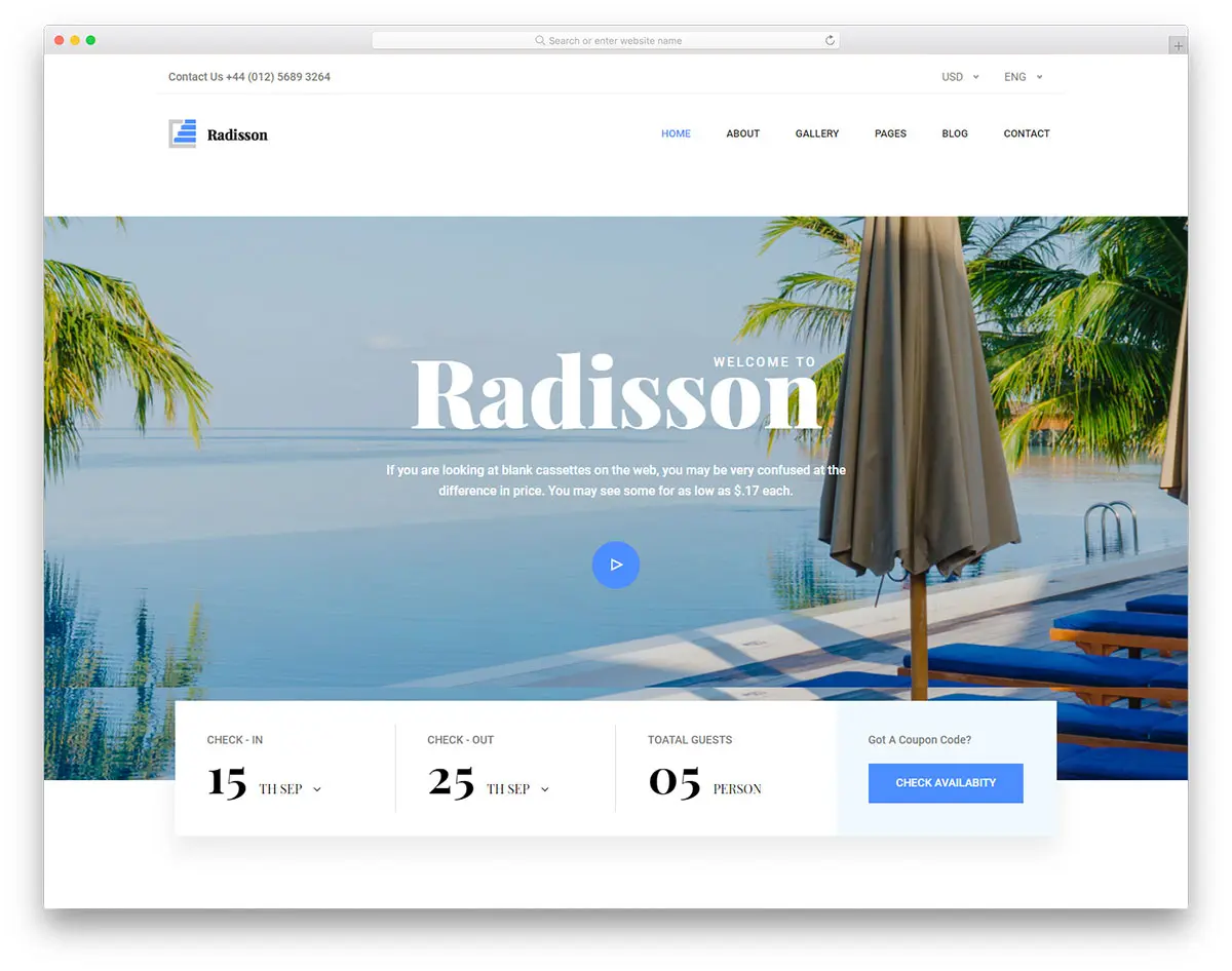 Radisson стильный шаблон для сайта апарт отеля