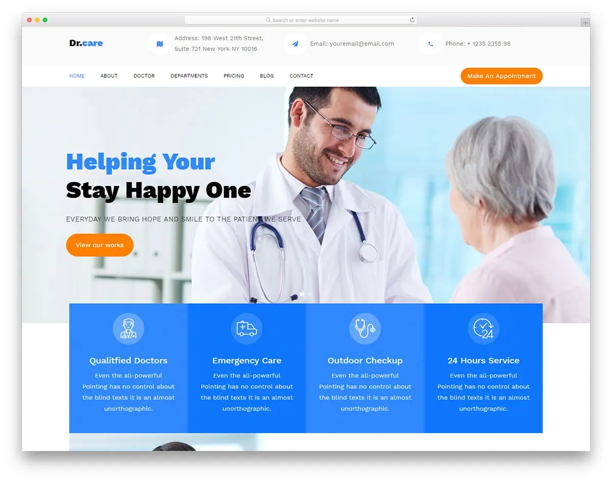 DrCare красивый и чистый шаблон для клиники, больницы, стоматологии