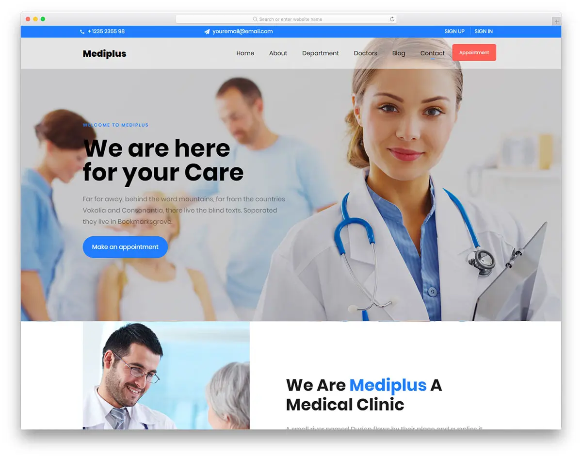 Mediplus лаконичный светлый шаблон для сайта медицинского учреждения