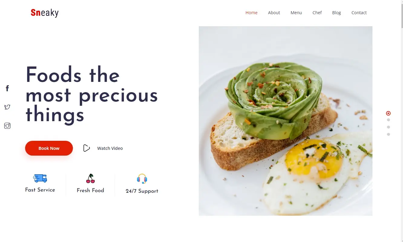 Sneaky шаблон сайта ресторана, пиццерии, службы доставки, общественного питания