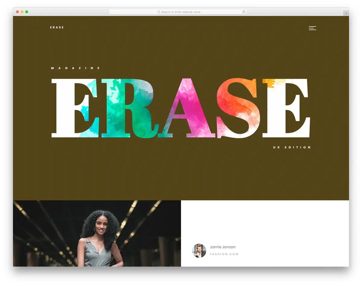 Erase потрясающая тема для сайта модного журнала
